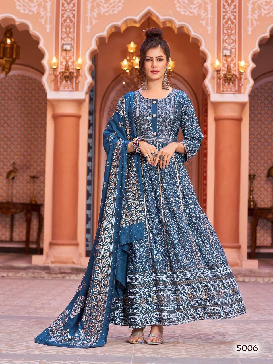textilemela nazaakat v 5 dno 5001 5006 series women indian traditional heavy rayon long anarkali gown printed girlish casual office wear at wholesale price 2 2023 04 05 16 06 50